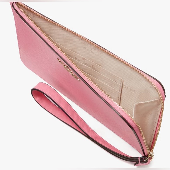 NWT Kate Spade Blossom Pink Minimalist Lucy Med L-Zip Saffiano Leather Wristlet - Picture 9 of 10